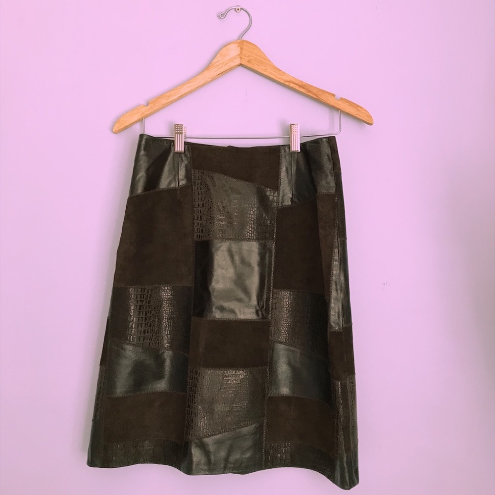 Vintage Brown Suede and Leather Skirt
